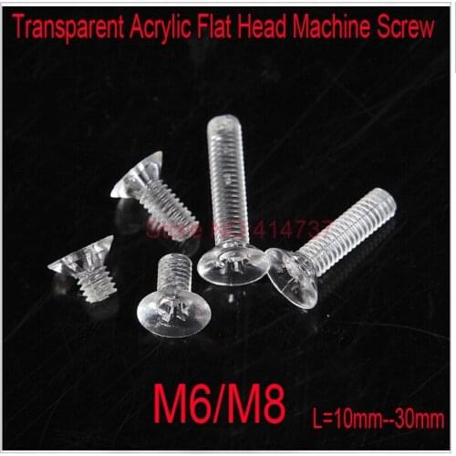 100pcs/lot M6/M8 Transparent Acrylic Flat Cross Recessed Countersunk Head Machine ScrewsScrew Insulation Screw