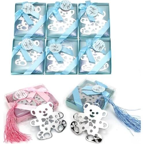 12Pcs Cute Bear Design Wedding Bookmark Favors With Tassel And Gift Box Party Baby Shower Favors Souvenirs Student Bear Bookmark