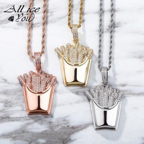 2021 New Top Luxury Colorful French fries Iced Out Cubic Zirconia Pendant Necklace Hip Hop Fashion Jewelry Women Gift