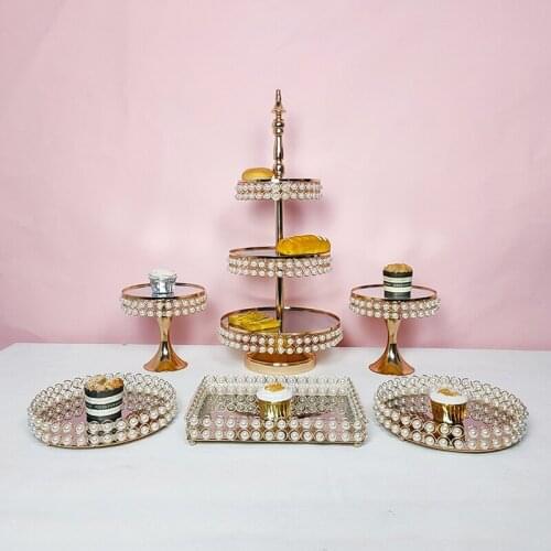 3 Tiers 1pcs-11pcs cake table Gold Accessory Tray Dessert Metal for Wedding Mirrors