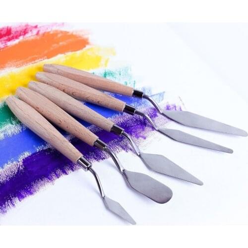 5 pcs Stainless Steel Palette Knives Wood Handle Painting Knife Set for Oil Paint Mixing