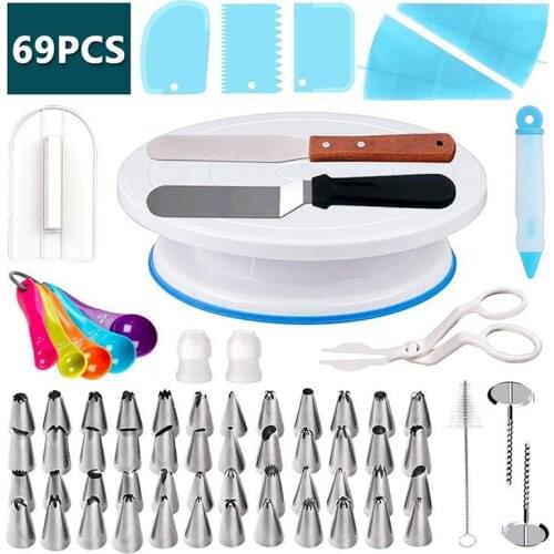 69 Pcs/set Cake Turntable Rotating Cake Dough Knife Cakes Decorating Table Cream Cakes Stand Rotary Plate DIY Pan Baking Tool