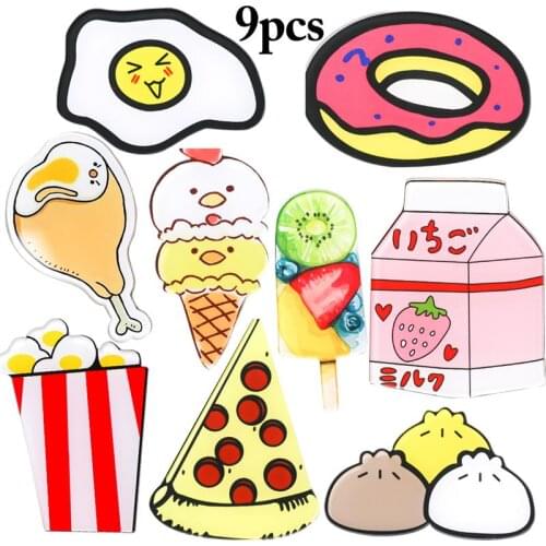 9PCS Cute Food Refrigerator Stickers Children Baby Early Education Magnet Cartoon Food Refrigerator Magnets Home Decorations