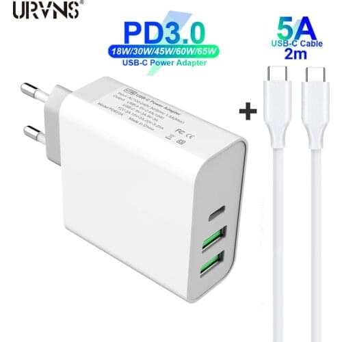 URVNS USB C PD Power Adapter 18W 30W 45W 65W 87W Type C Fast Charger for MacBook Air iPad Pro Samsung Tablet (with USB-C cable)