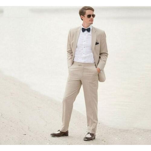 Beige Men Suits Wedding Suits For Man Custom Tuxedo Slim Fit Casual Best Man Blazer Groom 2pieces Costume Homme Terno Masculino