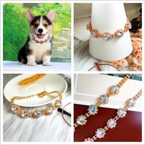 Dog Chain Pet Supplies Five Zircon Flowers Full Diamond Necklace Adjustable Cat Dog Jewelry Collar