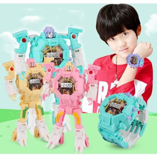 4 Colors Transformation Kids Electronic Robot Can be deformed Watch Toy Deformation Cartoon Sports Watch Toys for Children Boys