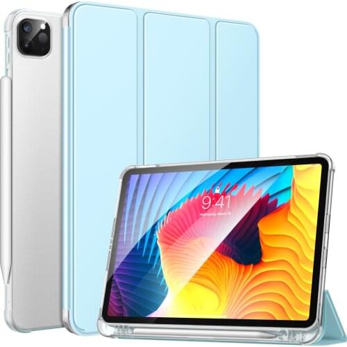 Case For New iPad Pro 11 Inch Case 2021 (3rd Gen) with Apple Pencil Holder, Soft TPU Smart Trifold Stand Translucent Back Case