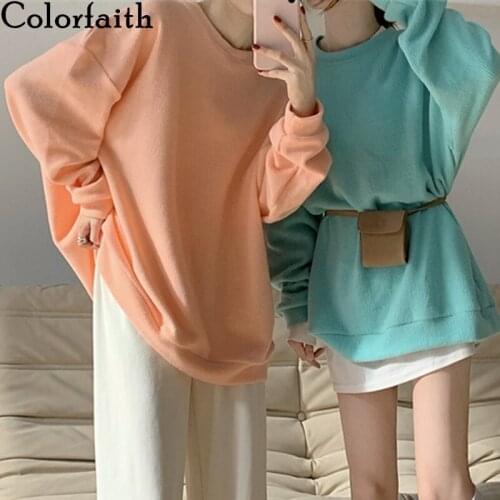Colorfaith New 2020 Autumn Winter Women Sweatshirts Crewneck Harajuku Pullovers Oversized Korean Pop Jumper Ladies Tops SS9277