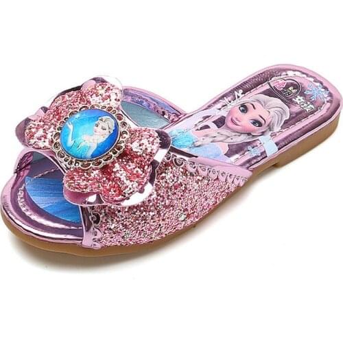 Disney Girls Sandals Princess Slippers Frozen Kids Home Slipper Beach Shoes Childrens Sequins Bowknot Flip Flops Casual Slider