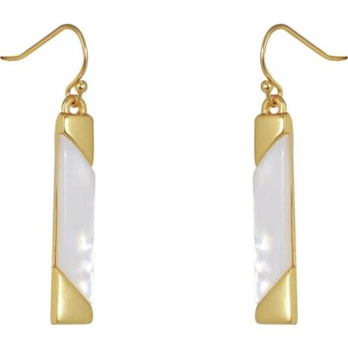 Elegant Matte Gold Inlaid Shell Long Simple Style Non-Mainstream Design Long Earrings