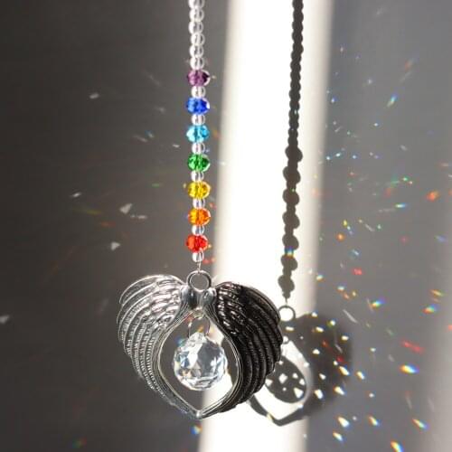 Crystal Bead Angel Wings Hanging Pendant Handmade Sun Catchers Wind Chime Garden Wedding Curtain Window Hanging Decoration