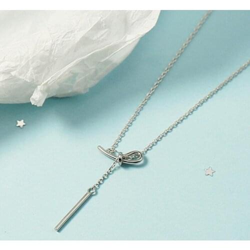 KOFSAC Chic 925 Sterling Silver Necklaces For Women Cute Jewelry Fashion Bow Tassel Necklace Girl Simple Valentines Day Gifts