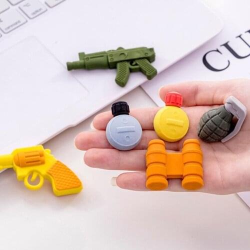 3 pcs Cartoon Pistol Eraser Kawaii Pencil Eraser Creative For Kindergarten Toy Kids Funny Erasers Stationery School Supplies