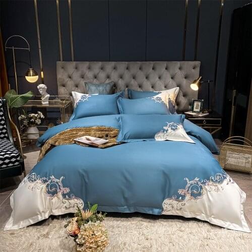 Chic Fashion Embroidery Duvet Cover Set Premium Egyptian Cotton Bedding Set Duvet Cover Flat/Fitted Sheet Pillowcases Queen King