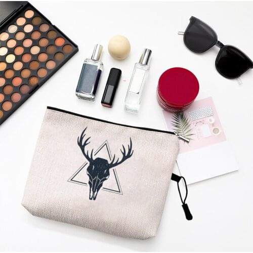 Nordic Animal Tattoo Print Makeup Bag Organizer Bear Sheepshead Pattern Women Travel Storage Bag Toiletry Cosmetic Bag Gift