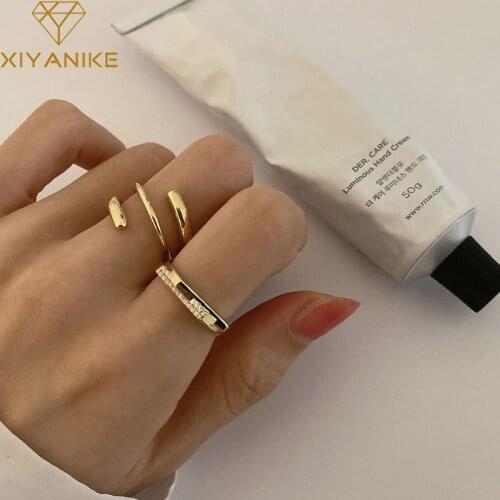 XIYANIKE 925 Sterling Silver Geometric Multilayer Zircon Open Ring Female Fashion Retro Unique Design High Quality Jewelry Gift