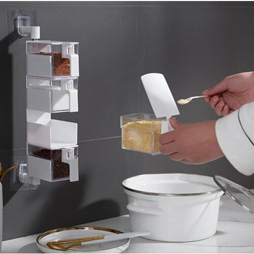Wall sticking design seasoning organizer with drawer kitchen household punch-free spice tools simple rotatable transparent shelf