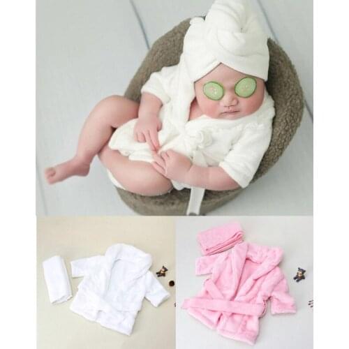 New Baby Bathrobes Bath Towel Solid Color Warm Baby Hooded Robe With Belt Newborn Photography Props Baby Photo Shoot Accessories