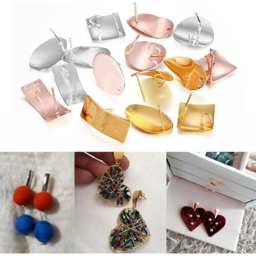 10pair/Lot 7 Styles Plated Geometric Polygonal Earring Stud Posts Connector For DIY Earrings Jewelry Making Finding Accessories