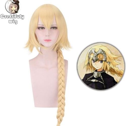 Fate Apocrypha FGO Ruler Joan of Arc 90cm Anime Cosplay Wig Synthetic Yellow Long Braiding Hair Wigs For Women