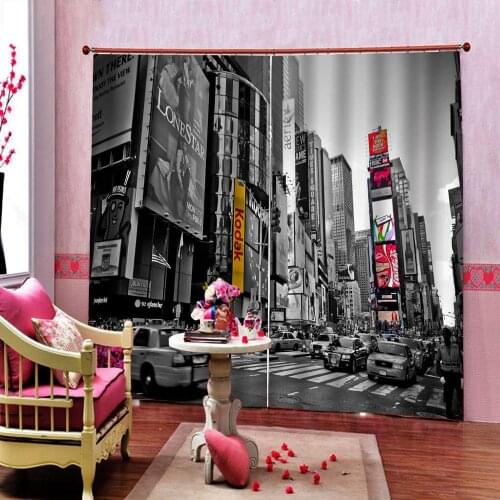 Gray New Yorks times square Curtain New Classical For Living room Bedroom Blackout Window Drapes Sets 2 Panels With Hooks
