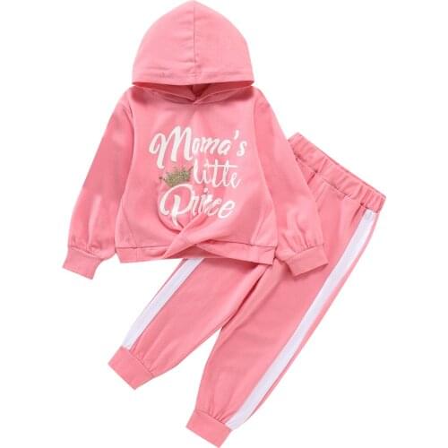 2 Pcs Baby Girls Casual Outfits Letter Print Long Sleeve Hoodie Hooded Trousers Kids Autumn Spring Clothing Childrens Sets