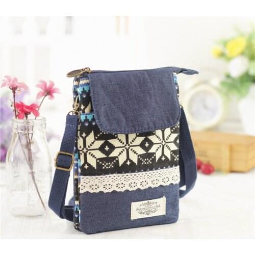 Retro Floral Small Handbag Teenager Girl Cotton Cross-Body Mobile Phone Bag Fashion Women Printing Messenger Purses Female