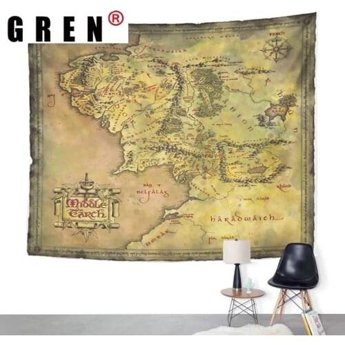 GREN Tapestry Retro Map Wall Hanging Fabric Mural Background Cloth Wall Rugs Towel Beach Fabric Blanket Dorm Living Home Decor