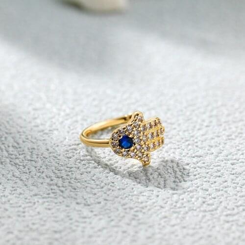 1pc Luxury Micro Pave CZ Hamsa Evil Eye Ear Cuff Clip Earrings for Women Girls Trendy No Piercing Palm Blue Crystal Eye Earclips