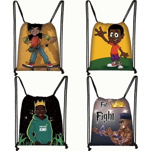Afro Black Boy Drawstring Bag American Africa Boys Canvas Backpack Men Storage Bags Cartoon Travel Bag Kids Rucksack Gift