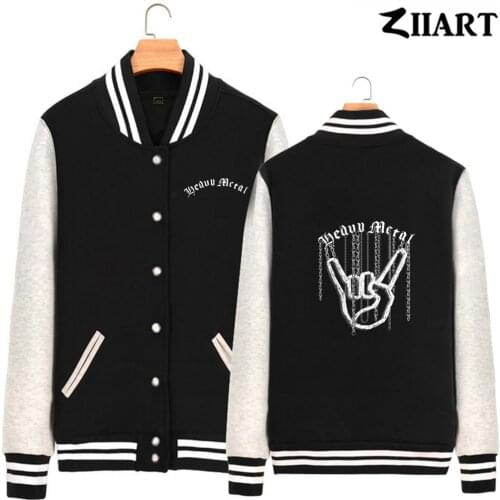 Heavy metal corna devils horns sign rock n roll hand gesture Man Boys Full Zip Autumn Winter Fleece Baseball jackets ZIIART