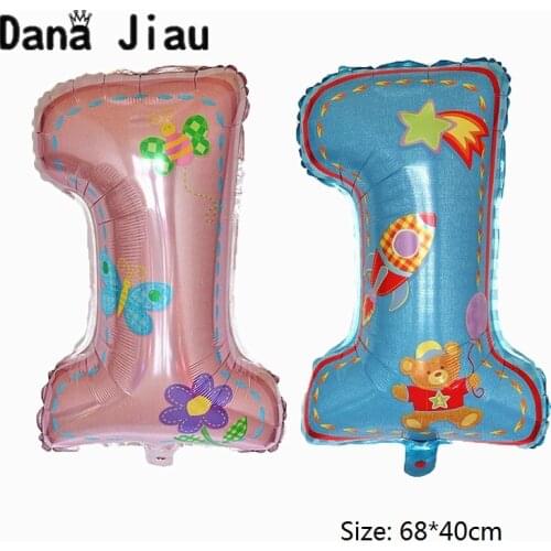 68*40cm Pink Blue Number One Foil Balloons 1th Baby Birthday Party Wedding Decor Digit Helium Ballons Air Baloons Event Supplies