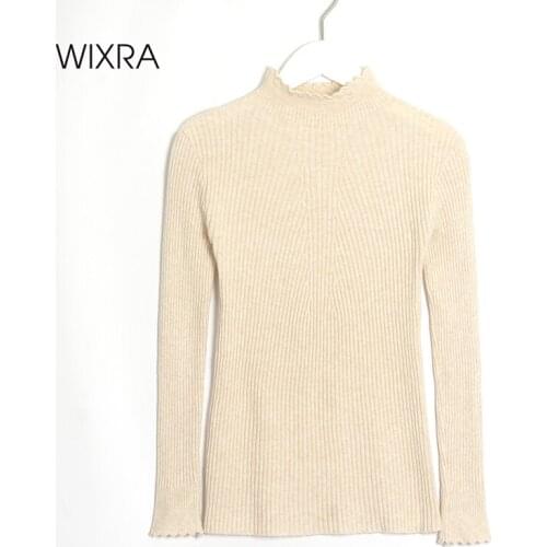 Wixra Womens High Stretch Sweaters New Fashion Turtleneck Solid Ladies Pullovers Female Knitted Long Sleeve Jumpers Autumn Hot