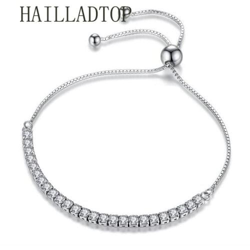 HAILLADTOP Sparkling Bracelet Women Link Tennis Bracelet Silver Color Jewelry Adjust Bracelet Bangle Fit Girl Charm Jewelry