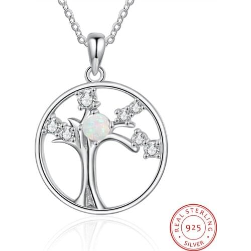 Family Tree of Life Pendant Necklaces 925 Sterling Silver Opal Necklaces Christmas Gifts for Women Mom Silver 925 Fine Jewelry
