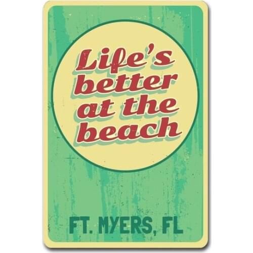 Life is Better at the Beach Location Sign, Beach House Sign, Beach Decor, Family Name Sign - Novelty Tin Sign Beach Decor