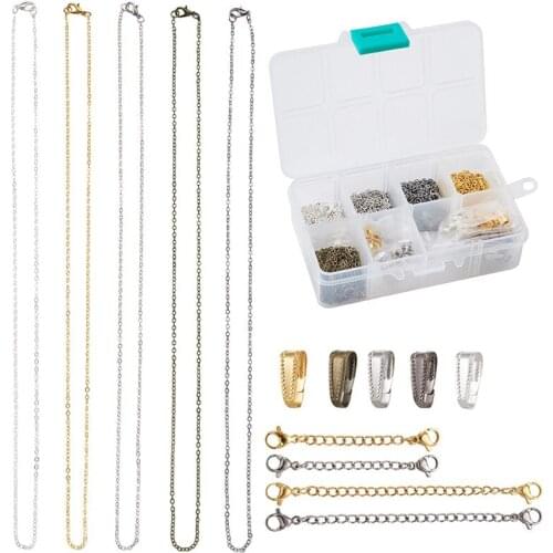 1 Set Brass Chains Necklace Making Snap on Bails 304 Stainless Steel Chain Extender Chains and Lobster Claw Clasp Jewelry Making