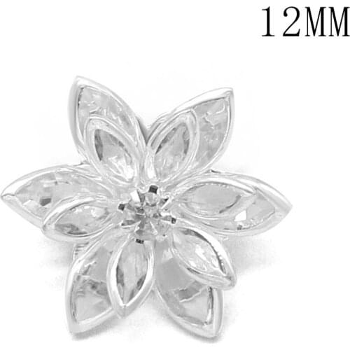 White Crystal flower 12mm Metal snaps button DIY jewelry MS3361