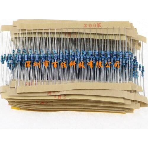 1500pcs Free freight 75 Each 20 1/4W Metal Film Resistor Pack Error 1% Common Element Bag