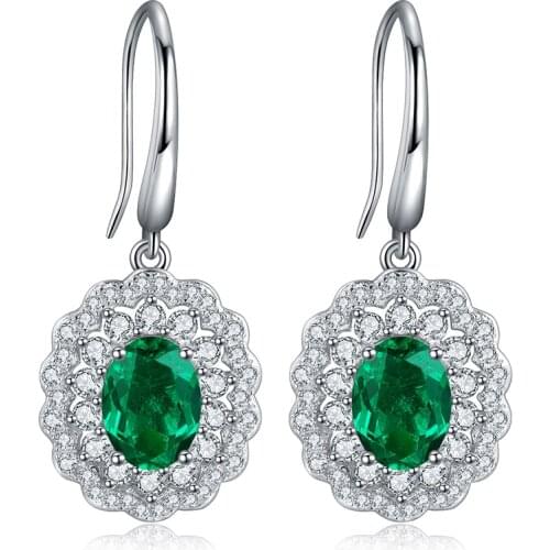 2021 Zhanhao Anster Fashion Style Lab Grown Emerald 925 Sterling Silver Jewelry Earrings
