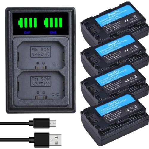 2Pcs 2800mAH NP FZ100 NP-FZ100 Battery + LED Dual Charger with Type-C & USB Port for Sony BC-QZ1 a7R III a7 III ILCE-9 a9 9R 9S