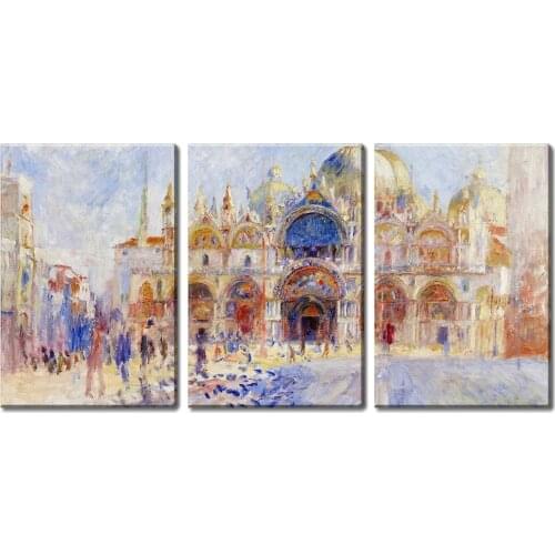 3 Panel World Famous Painting Reproduction on Canvas Wall Art The Piazza San Marco Venice by Pierre Auguste Renoir Drop shipping