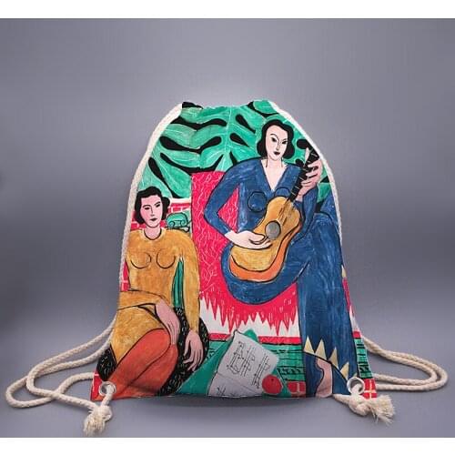 3d printed canvas female Drawstring Bag Beauty and the beast pocket schoolbag backpack print retro student backpack