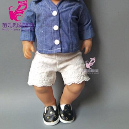 43cm baby doll Jeans sleeve clothes short pants set for 18 inch dolls suit for girls play toy new year gift