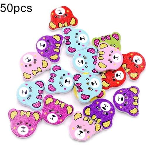 50Pcs 17*15mm Random-Mix Decorative button Bear Head Shape Wooden Button DIY Crafts Scarpbooking Sewing Accessories DIY Craft