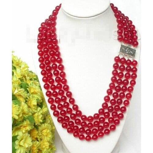 8mm 4row round sanguine red gem bead necklace 925 clasp Factory Wholesale 18inch real Women Fine for lady jewelr
