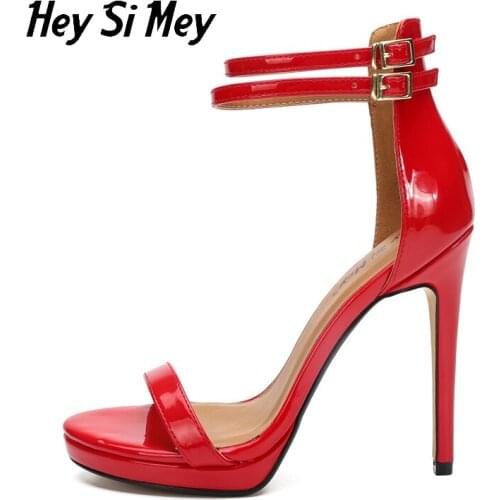 Women Sandals 12CM High Heels Fetish Sandals Female PU Extreme Gladiator Cheap Female Shoes Lady Valentine Red Sandals 40-50