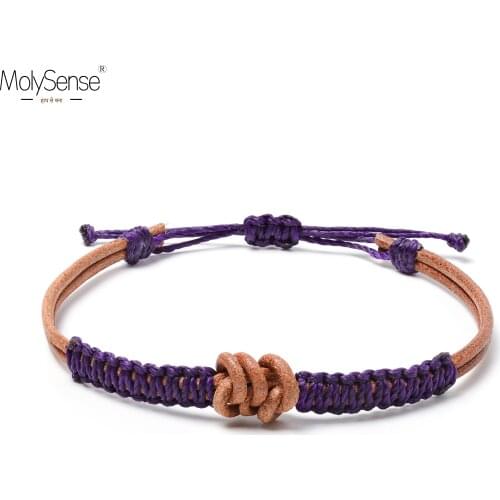 MolySense Handmade Lucky Rope Real Leather Knot Waterproof Wax Thread Bracelet & Bangles For Women Men Woven Macrame Bracelets