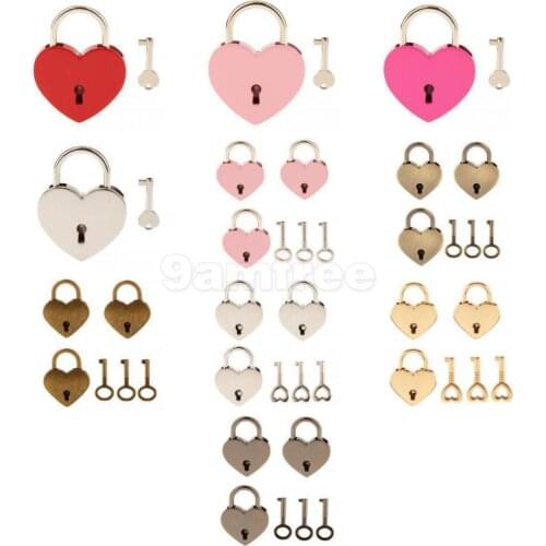 Luggage Diary Jewelry Box Lock Vintage Heart Shape Padlock Keys